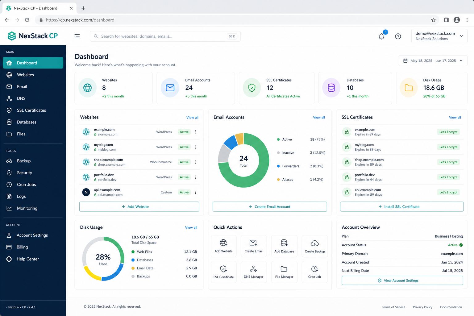 Reseller Hosting nexstack panel shot
